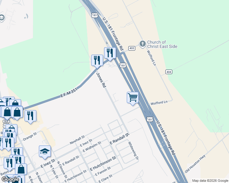 map of restaurants, bars, coffee shops, grocery stores, and more near 2101 North Frontage Road in Beeville