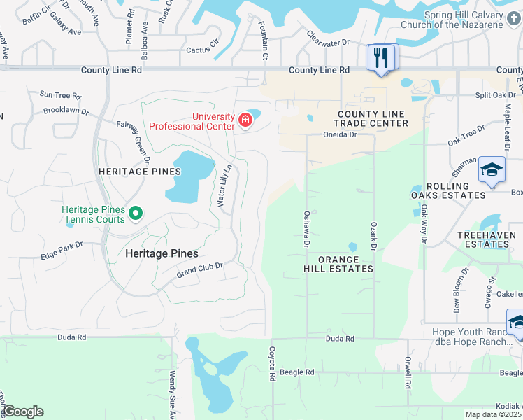 map of restaurants, bars, coffee shops, grocery stores, and more near 18538 Bent Pine Drive in Hudson