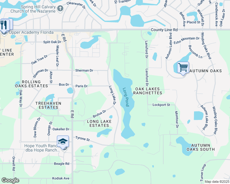 map of restaurants, bars, coffee shops, grocery stores, and more near 18432 Long Lake Drive in Hudson