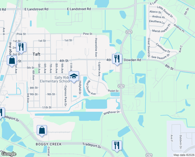 map of restaurants, bars, coffee shops, grocery stores, and more near 1930 Bluets Court in Orlando