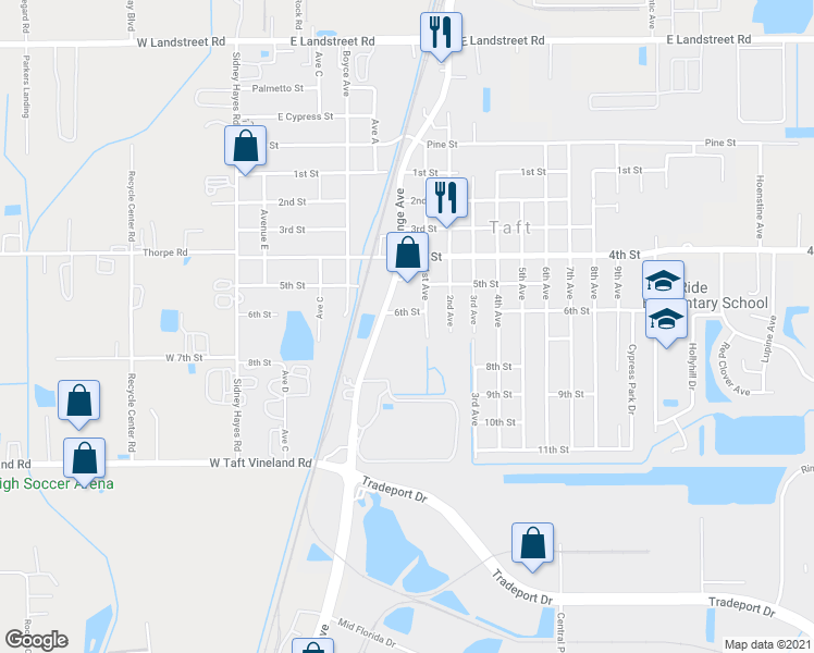 map of restaurants, bars, coffee shops, grocery stores, and more near 9655 South Orange Avenue in Orlando