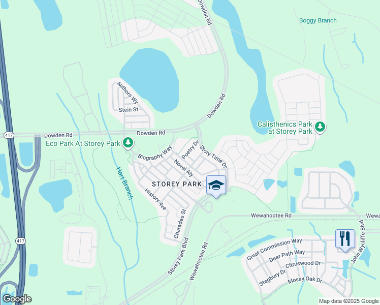 map of restaurants, bars, coffee shops, grocery stores, and more near 11726 Poetry Dr. in Orlando