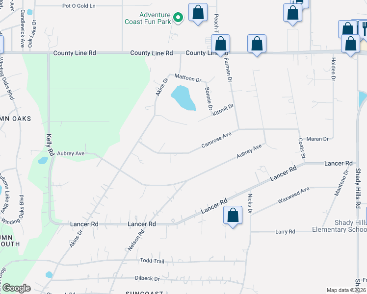 map of restaurants, bars, coffee shops, grocery stores, and more near 15041 Camrose Avenue in Spring Hill