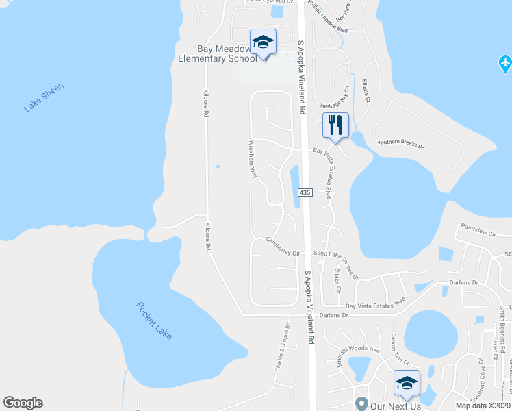 map of restaurants, bars, coffee shops, grocery stores, and more near 9525 Castleford Point in Orlando