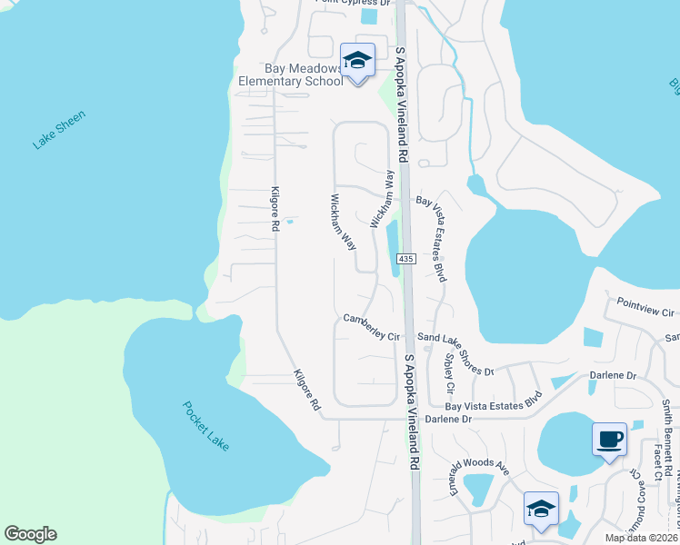 map of restaurants, bars, coffee shops, grocery stores, and more near 9525 Castleford Point in Orlando