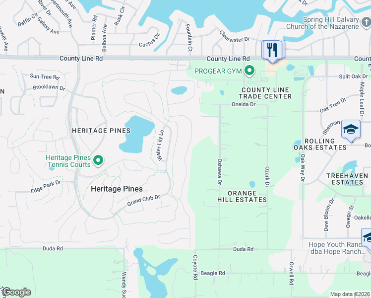 map of restaurants, bars, coffee shops, grocery stores, and more near 18549 Bent Pine Drive in Hudson