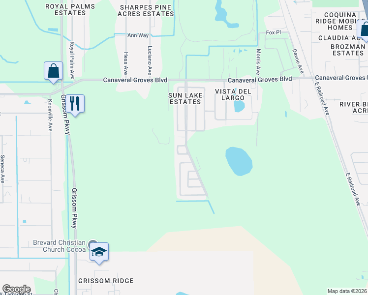 map of restaurants, bars, coffee shops, grocery stores, and more near 601 Lake Tahoe Drive in Cocoa