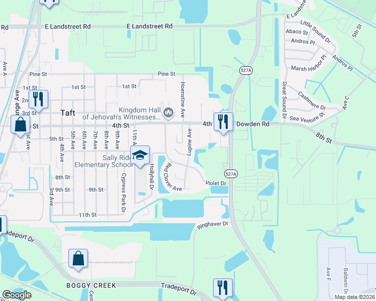 map of restaurants, bars, coffee shops, grocery stores, and more near 1930 Bluets Court in Orlando