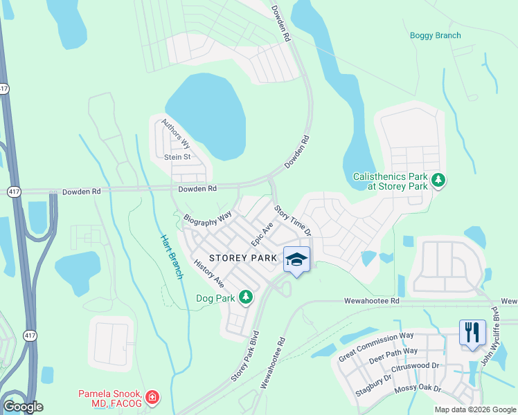 map of restaurants, bars, coffee shops, grocery stores, and more near 11726 Poetry Dr. in Orlando
