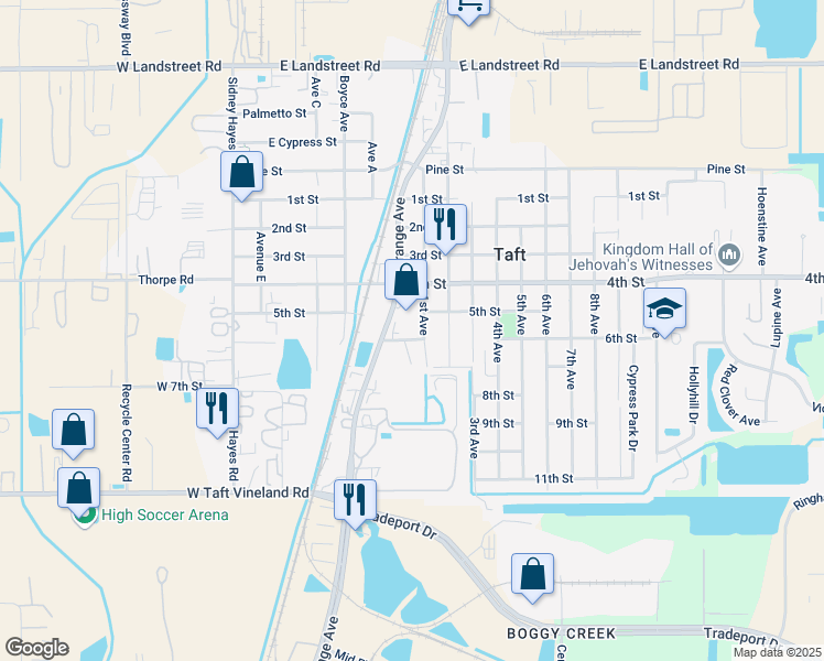 map of restaurants, bars, coffee shops, grocery stores, and more near 9655 South Orange Avenue in Orlando