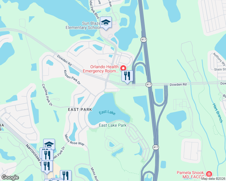 map of restaurants, bars, coffee shops, grocery stores, and more near 10526 Green Ivy Lane in Orlando