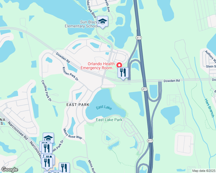 map of restaurants, bars, coffee shops, grocery stores, and more near 10526 Green Ivy Lane in Orlando