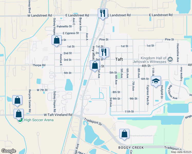 map of restaurants, bars, coffee shops, grocery stores, and more near 9655 South Orange Avenue in Orlando
