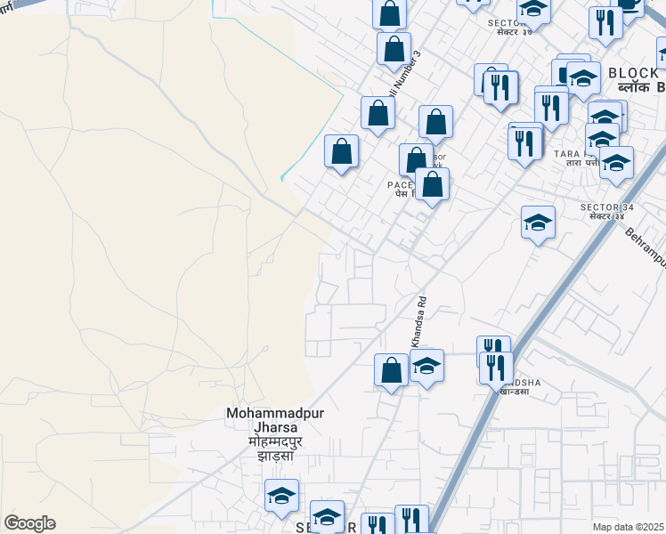 map of restaurants, bars, coffee shops, grocery stores, and more near Khandsa Road in Gurugram