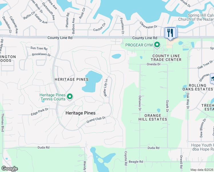 map of restaurants, bars, coffee shops, grocery stores, and more near 18552 Water Lily Lane in Hudson