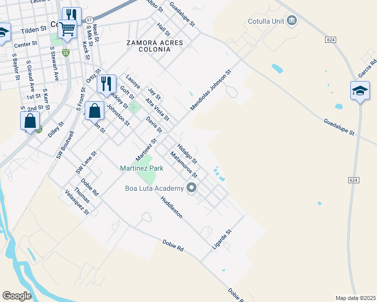map of restaurants, bars, coffee shops, grocery stores, and more near 1103 Hidalgo Street in Cotulla