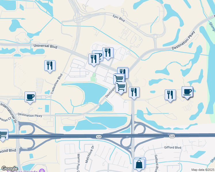 map of restaurants, bars, coffee shops, grocery stores, and more near 4816 Cayview Avenue in Orlando