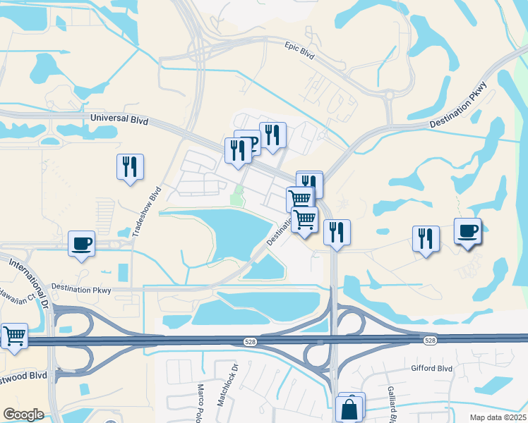 map of restaurants, bars, coffee shops, grocery stores, and more near 4816 Cayview Avenue in Orlando