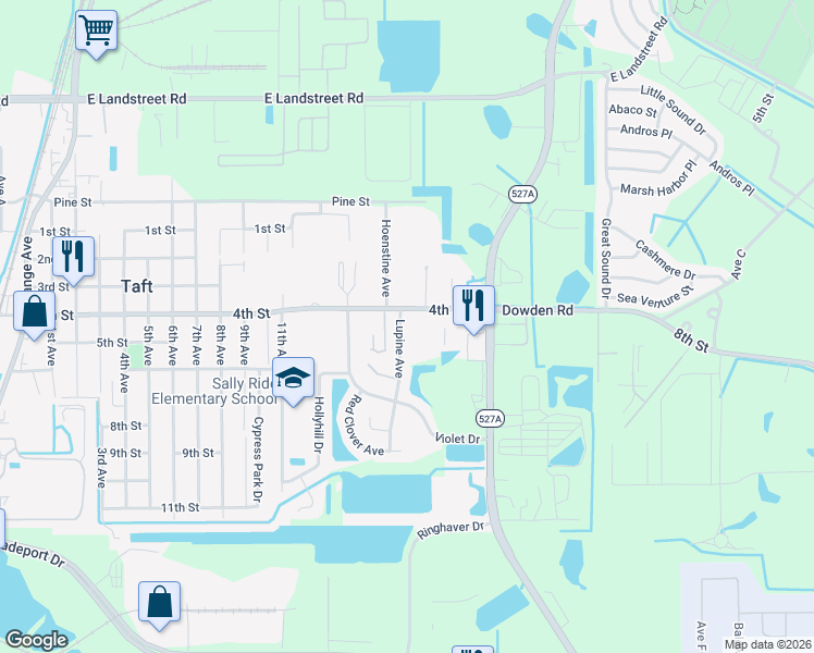 map of restaurants, bars, coffee shops, grocery stores, and more near 2114 4th Street in Orlando