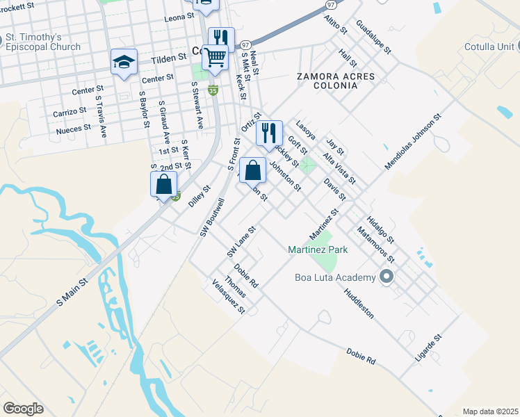 map of restaurants, bars, coffee shops, grocery stores, and more near 306 Southwest Lane Street in Cotulla