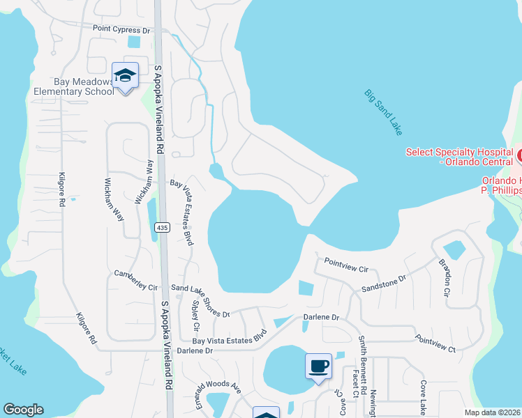 map of restaurants, bars, coffee shops, grocery stores, and more near 9301 Southern Breeze Drive in Orlando