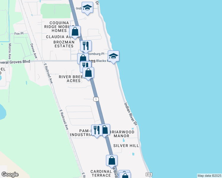 map of restaurants, bars, coffee shops, grocery stores, and more near 3900 U.S. 1 in Cocoa