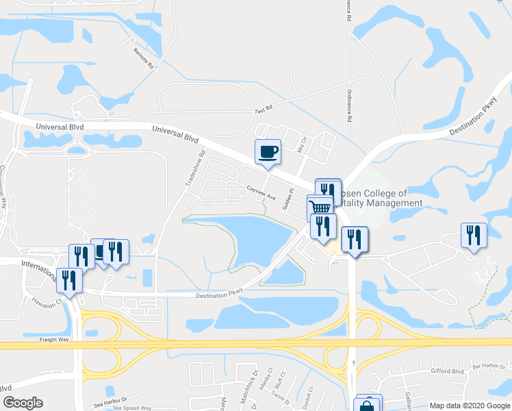 map of restaurants, bars, coffee shops, grocery stores, and more near 4874 Cayview Avenue in Orlando