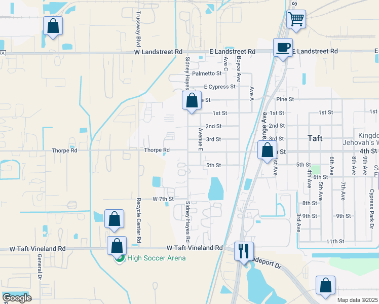 map of restaurants, bars, coffee shops, grocery stores, and more near 109 5th Street in Orlando