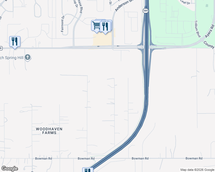 map of restaurants, bars, coffee shops, grocery stores, and more near 18625 Deason Drive in Spring Hill