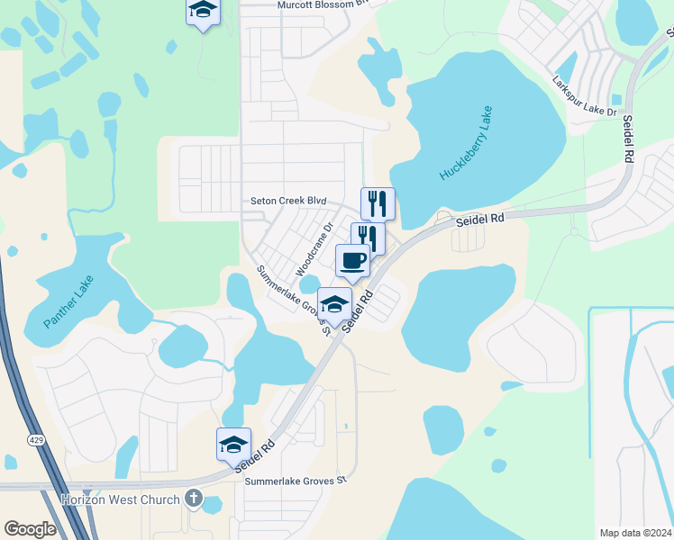 map of restaurants, bars, coffee shops, grocery stores, and more near 14619 Casita Ridge in Winter Garden