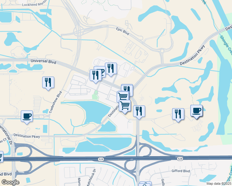 map of restaurants, bars, coffee shops, grocery stores, and more near 4830 Tidecrest Avenue in Orlando