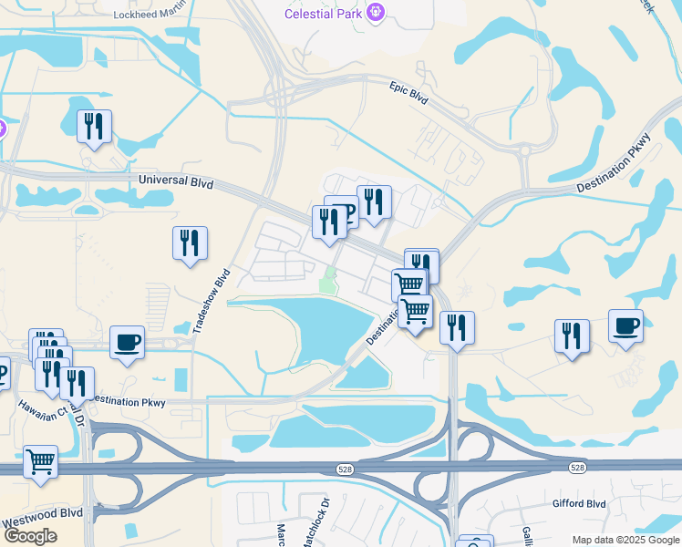map of restaurants, bars, coffee shops, grocery stores, and more near 5000 Cayview Avenue in Orlando