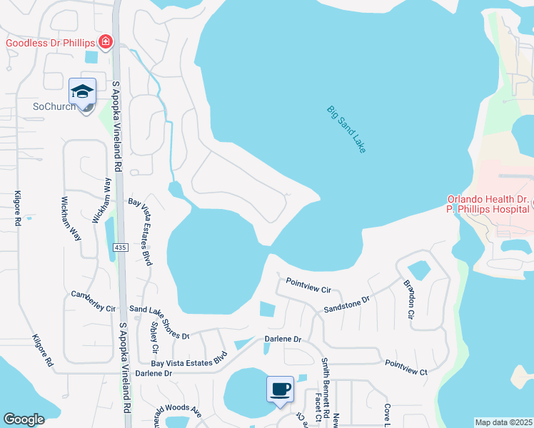 map of restaurants, bars, coffee shops, grocery stores, and more near 9148 Southern Breeze Drive in Orlando