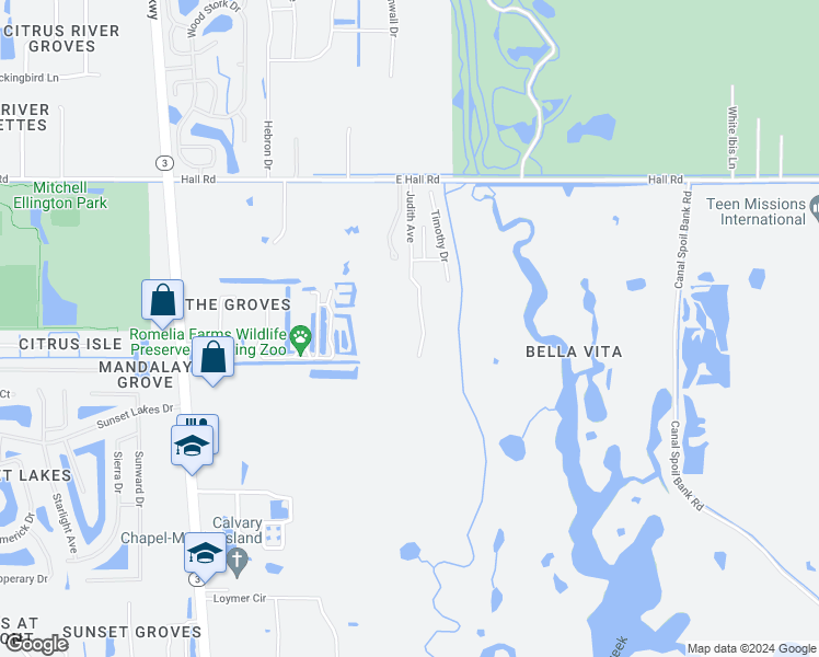 map of restaurants, bars, coffee shops, grocery stores, and more near 3919 Judith Avenue in Merritt Island