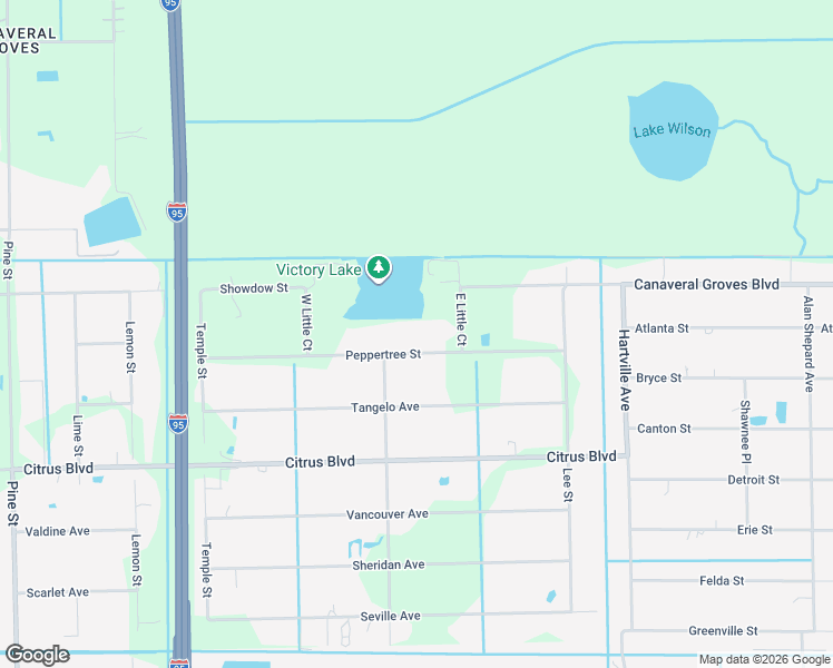 map of restaurants, bars, coffee shops, grocery stores, and more near 4240 Peppertree Street in Cocoa