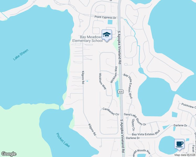 map of restaurants, bars, coffee shops, grocery stores, and more near 9398 Wickham Way in Orlando