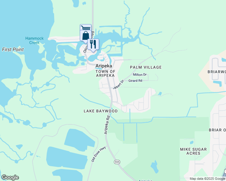 map of restaurants, bars, coffee shops, grocery stores, and more near 18706 Aripeka Road in Hudson
