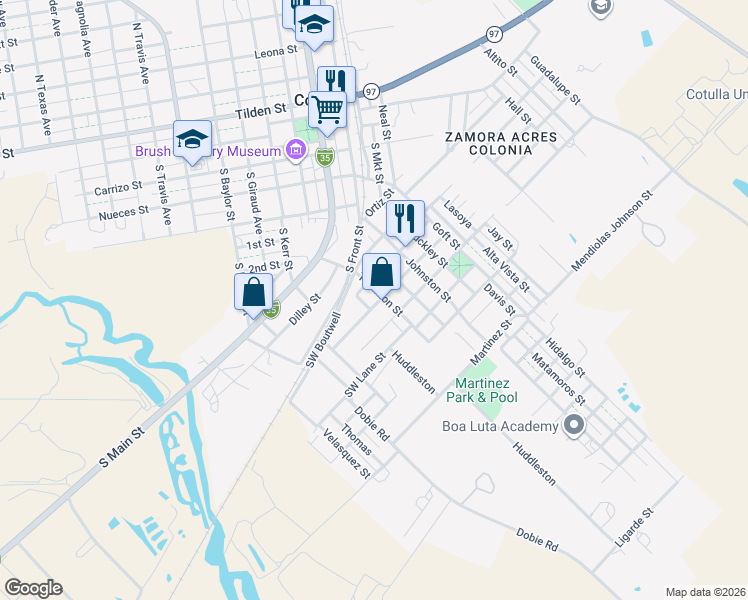 map of restaurants, bars, coffee shops, grocery stores, and more near 303 Southwest Hickey Street in Cotulla