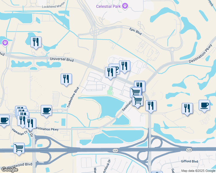 map of restaurants, bars, coffee shops, grocery stores, and more near 5000 Cayview Avenue in Orlando