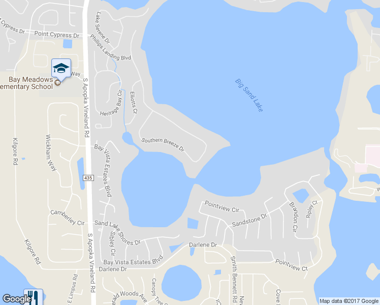 map of restaurants, bars, coffee shops, grocery stores, and more near 9148 Southern Breeze Drive in Orlando
