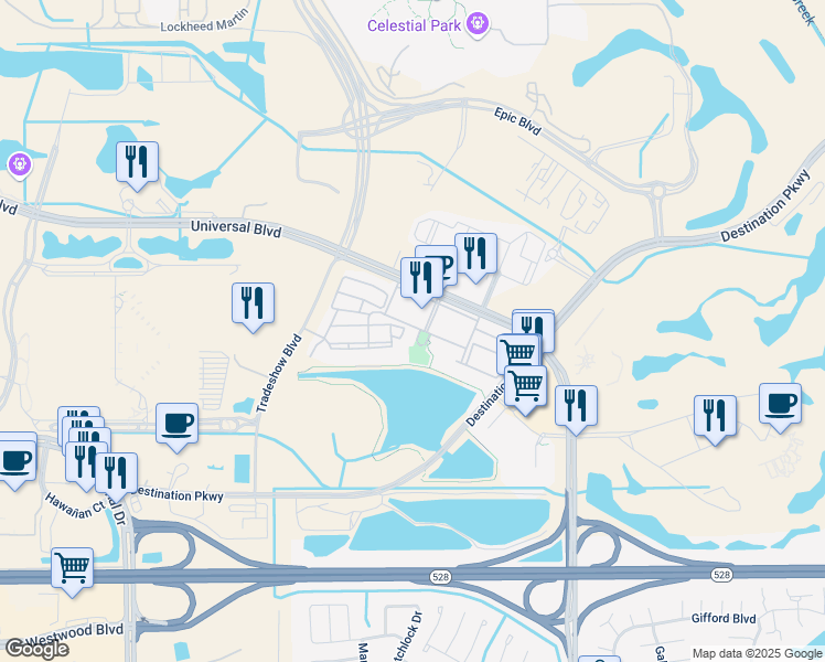 map of restaurants, bars, coffee shops, grocery stores, and more near 5000 Cayview Avenue in Orlando
