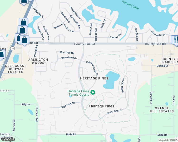 map of restaurants, bars, coffee shops, grocery stores, and more near 18650 Bellevista Court in Hudson