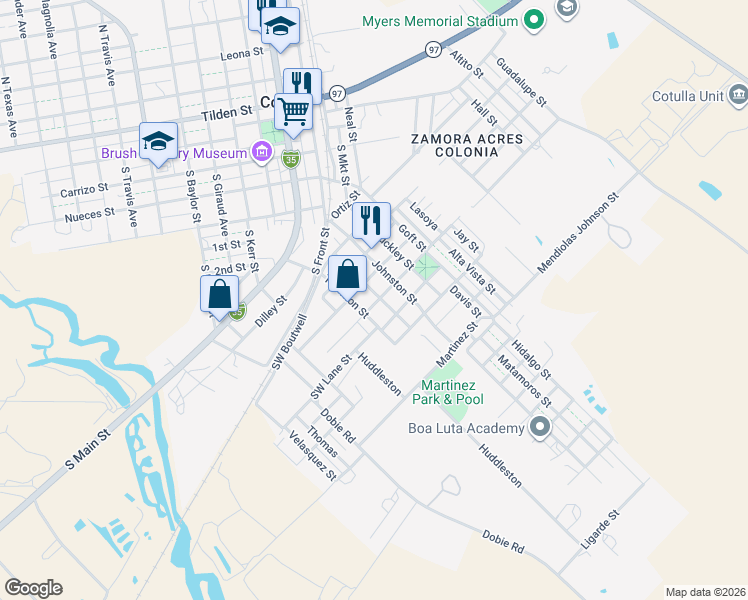 map of restaurants, bars, coffee shops, grocery stores, and more near 201 Southwest Goodwin Street in Cotulla
