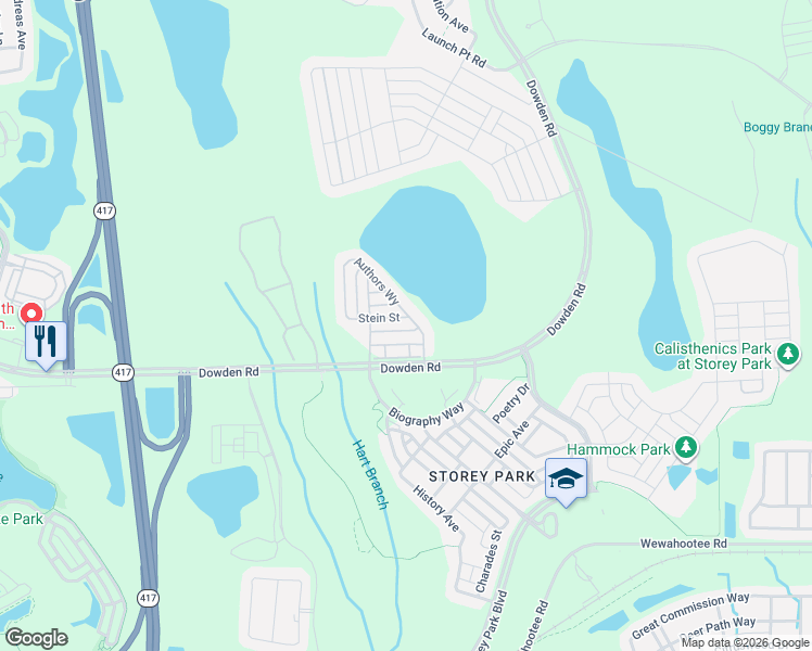 map of restaurants, bars, coffee shops, grocery stores, and more near 11762 Stein Street in Orlando