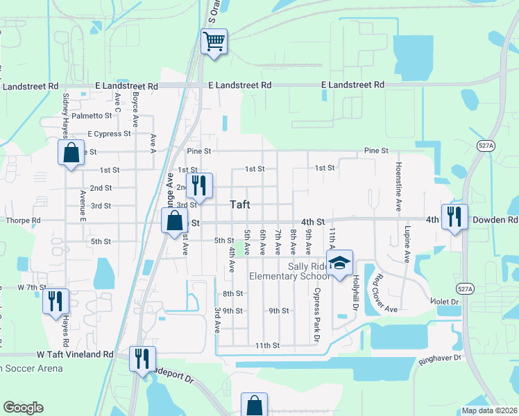 map of restaurants, bars, coffee shops, grocery stores, and more near 1260 3rd Street in Orlando