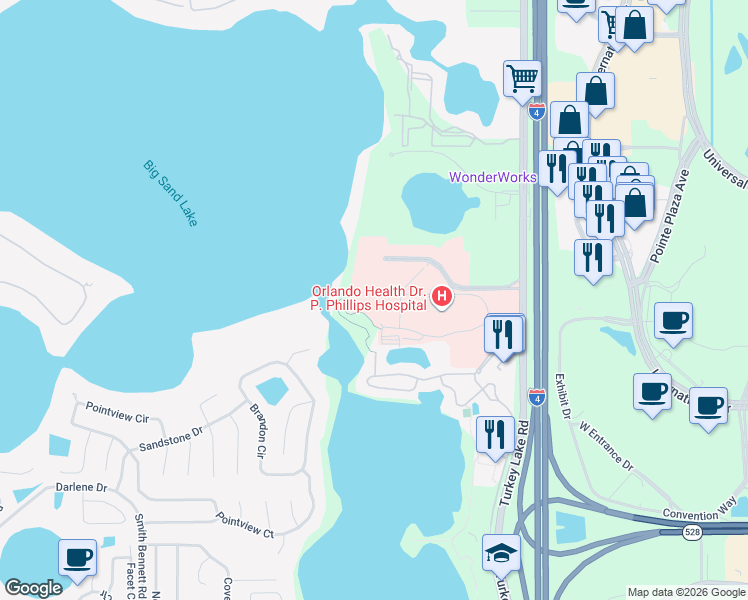 map of restaurants, bars, coffee shops, grocery stores, and more near 7424 Docs Grove Circle in Orlando