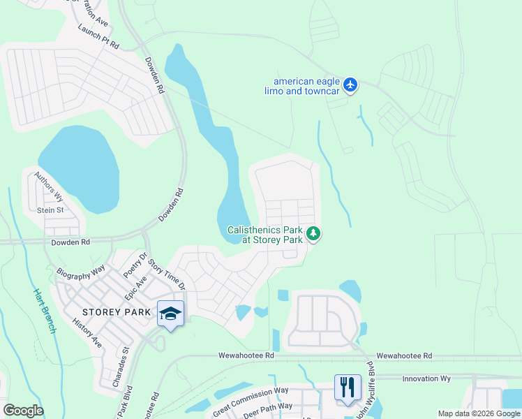 map of restaurants, bars, coffee shops, grocery stores, and more near 11674 Satire Street in Orlando