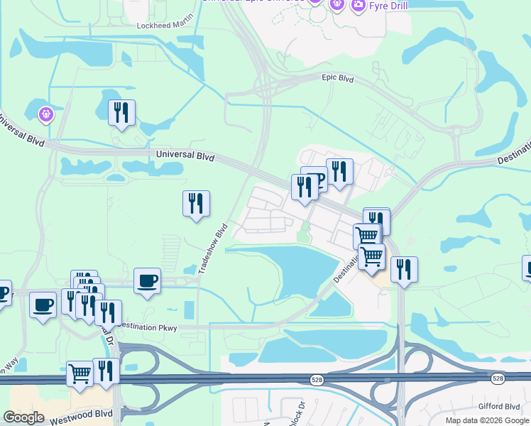 map of restaurants, bars, coffee shops, grocery stores, and more near 5049 Shoreway Loop in Orlando