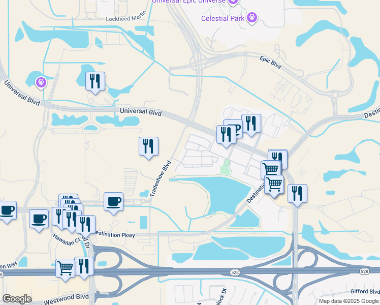 map of restaurants, bars, coffee shops, grocery stores, and more near 5049 Shoreway Loop in Orlando