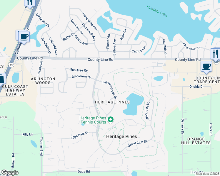 map of restaurants, bars, coffee shops, grocery stores, and more near 18650 Bellevista Court in Hudson